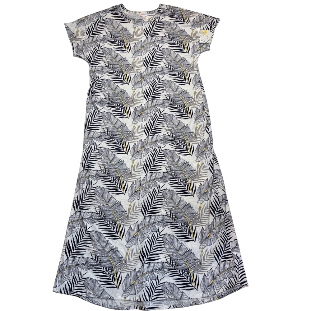 LuLaRoe Womens Dress Size 3XL Maria Maxi White Black Palm Leaf Tropical NWT
